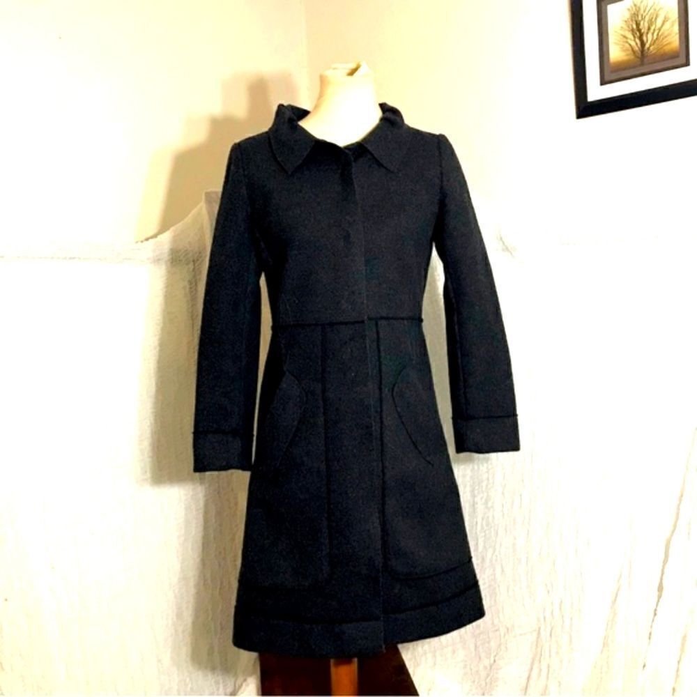 Grey 100% Wool Winter Peacoat Size Small